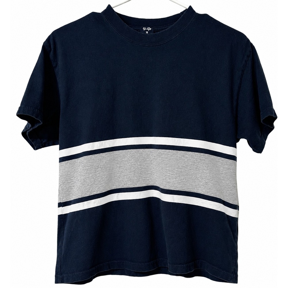 John Galt Brandy Melville Navy Blue + Gray Colorblock Stripe T-Shirt One Size